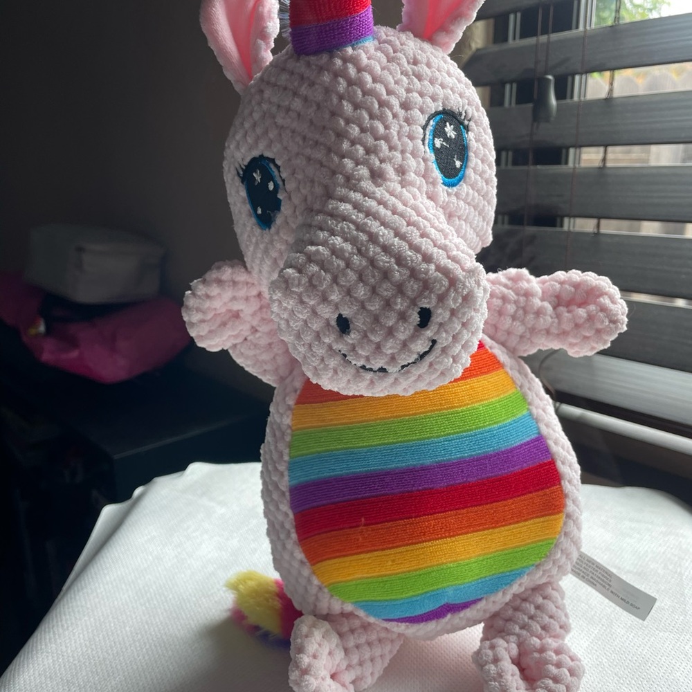 Pink Unicorn Plush Toy with Rainbow Belly